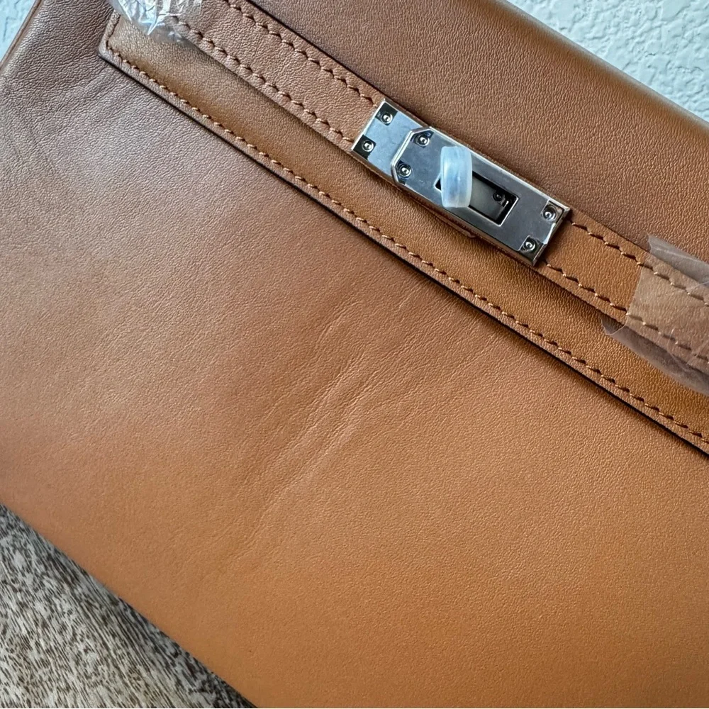 LEATHER INSIDE & OUT | Tan Orange 25 KL Belted Satchel Bag Dual Wide Strap B4 - Picture 3 of 13